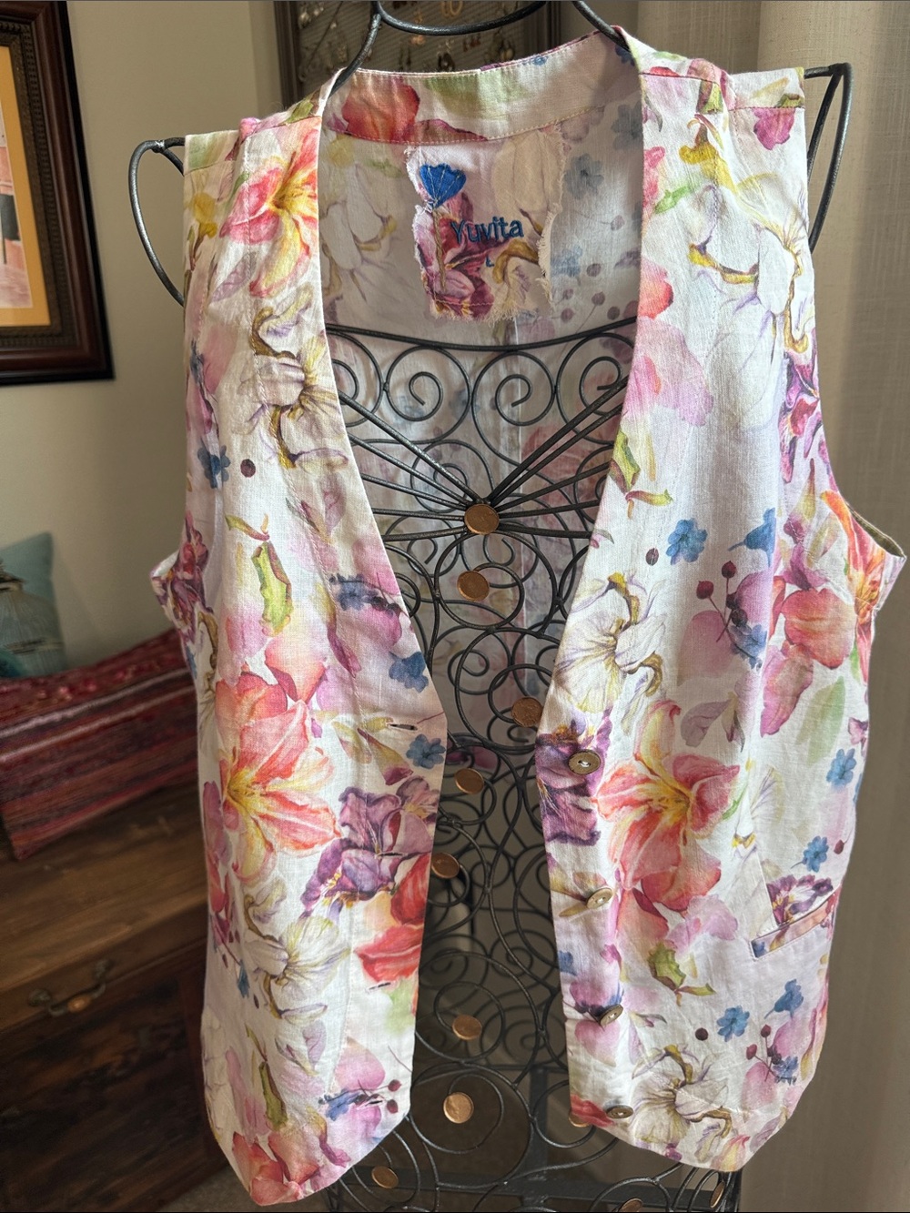 Yuvita Floral 100% Linen Vest